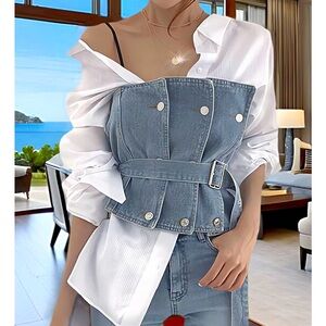 Patched Denim Belted Corset.